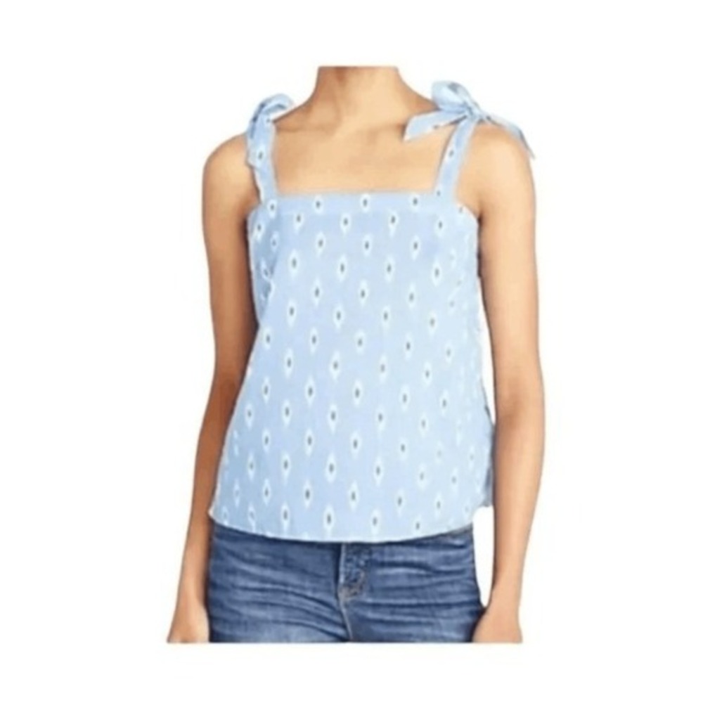 J. Crew Ikat Print Tie Shoulder Top‎ Blue White Chambray Sleeveless S